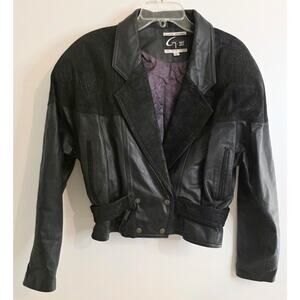 Vintage Black Leather Cropped Jacket